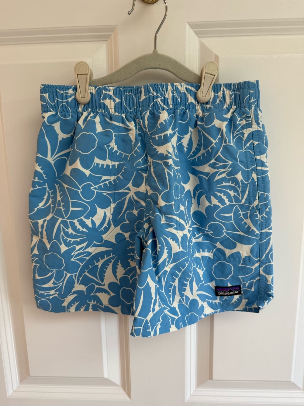 Patagonia Kids Light Blue & White Floral Swim Shorts